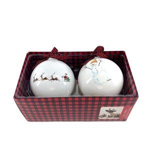 RAE DUNN. Santa Claus and Snowman Glass Christmas Ornaments-Gift Set